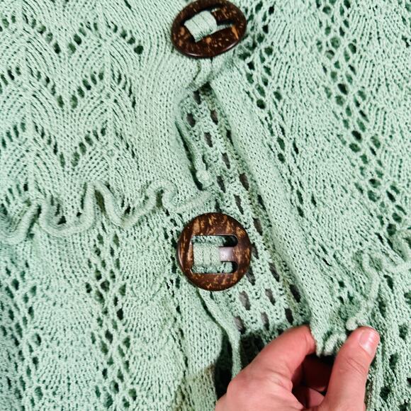 vintage y2k light green crochet boho slouchy open front cardigan knit sweater xl - Picture 6 of 7